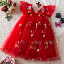 Carregar imagem no visualizador da galeria, Vestido de tul con bordados de flores y alas de mariposa