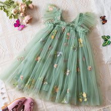Carregar imagem no visualizador da galeria, Vestido de tul con bordados de flores y alas de mariposa