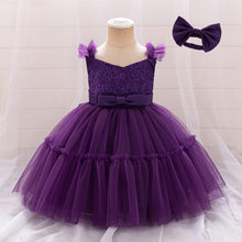 Cargar imagen en el visor de la galería, Vestido con encajes de flores y vincha