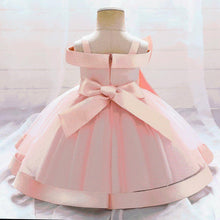 Carregar imagem no visualizador da galeria, Vestido con hombro recto y bordado de flores con moño