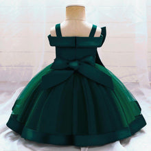 Carregar imagem no visualizador da galeria, Vestido con hombro recto y bordado de flores con moño