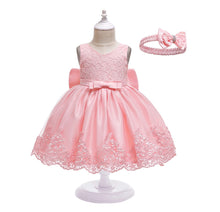 Cargar imagen en el visor de la galería, Vestido con encajes, moño y vincha