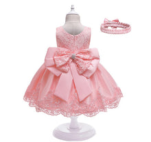 Cargar imagen en el visor de la galería, Vestido con encajes, moño y vincha