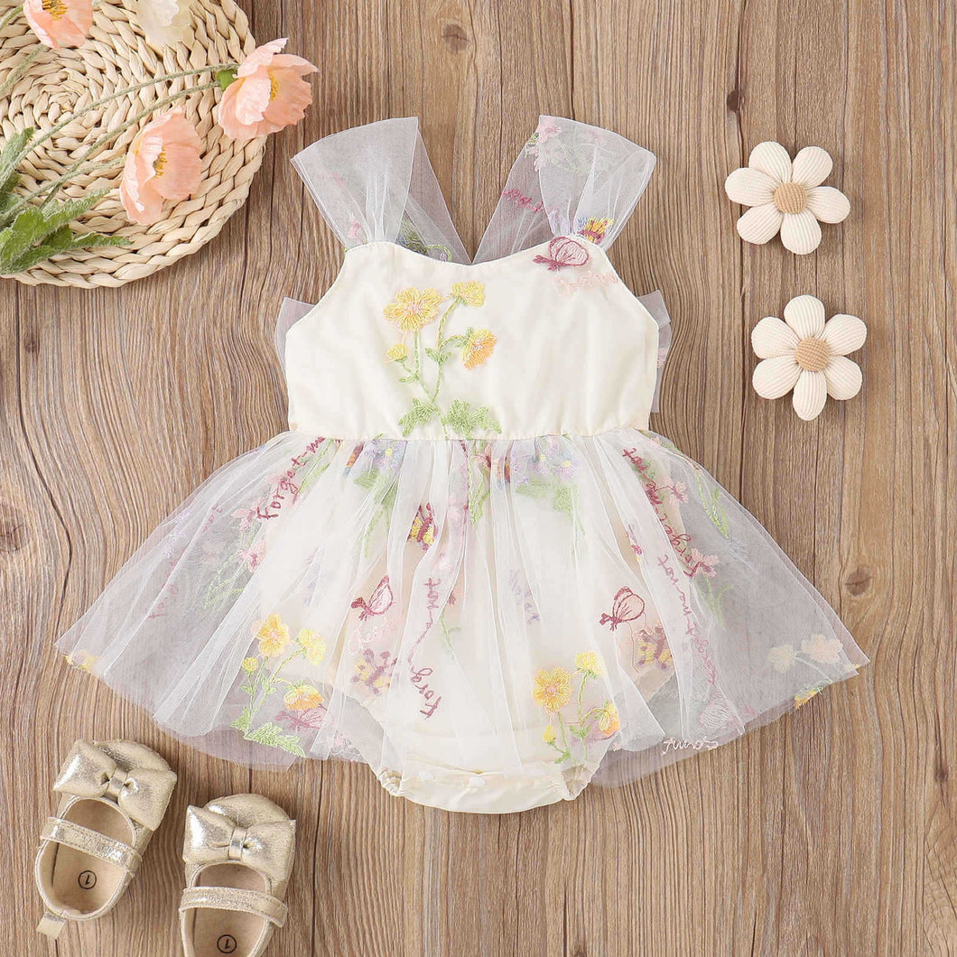 Body vestido de tul con bordados de flores