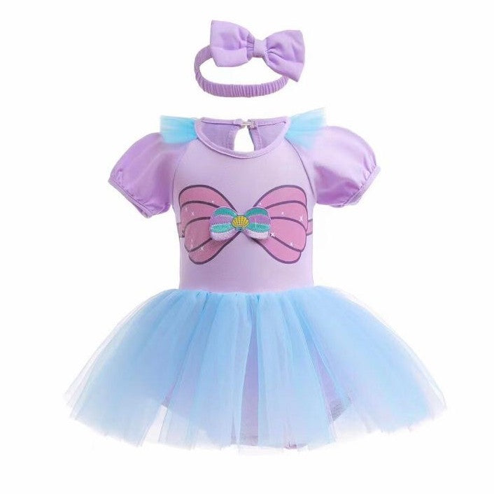Vestido body lila con tul y vincha estilo Sirena