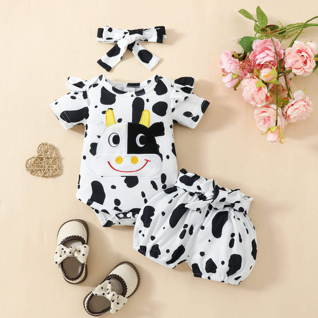 Body de vaca con volado, short y vincha