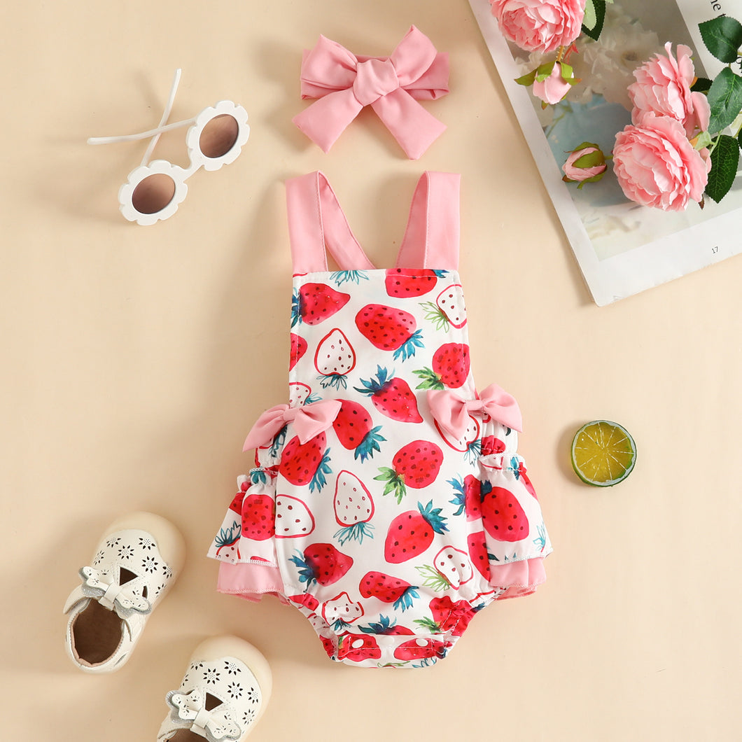 Body blanco con estampas de frutilla y vincha