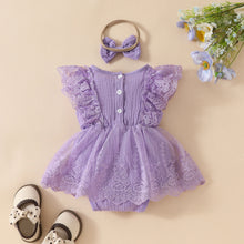 Cargar imagen en el visor de la galería, Body vestido con volado de encajes y vincha
