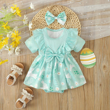 Carregar imagem no visualizador da galeria, Body vestido verde agua con falda de estampas de conejos y vincha

