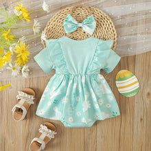 Carregar imagem no visualizador da galeria, Body vestido verde agua con falda de estampas de conejos y vincha
