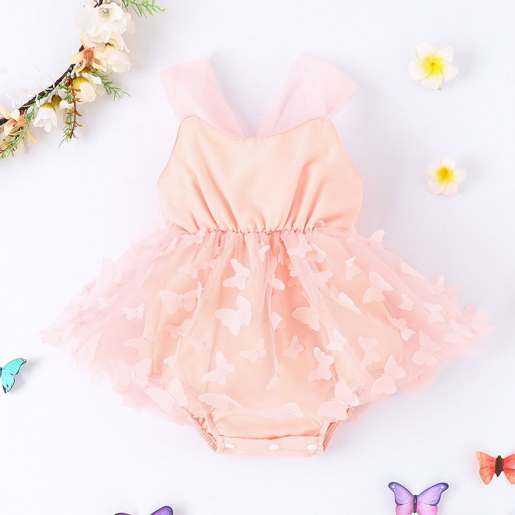 Body vestido de tul salmón con mariposas