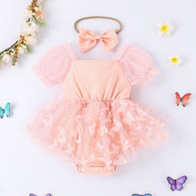 Carregar imagem no visualizador da galeria, Body vestido salmón de mariposas, mangas abullonadas de tul y vincha
