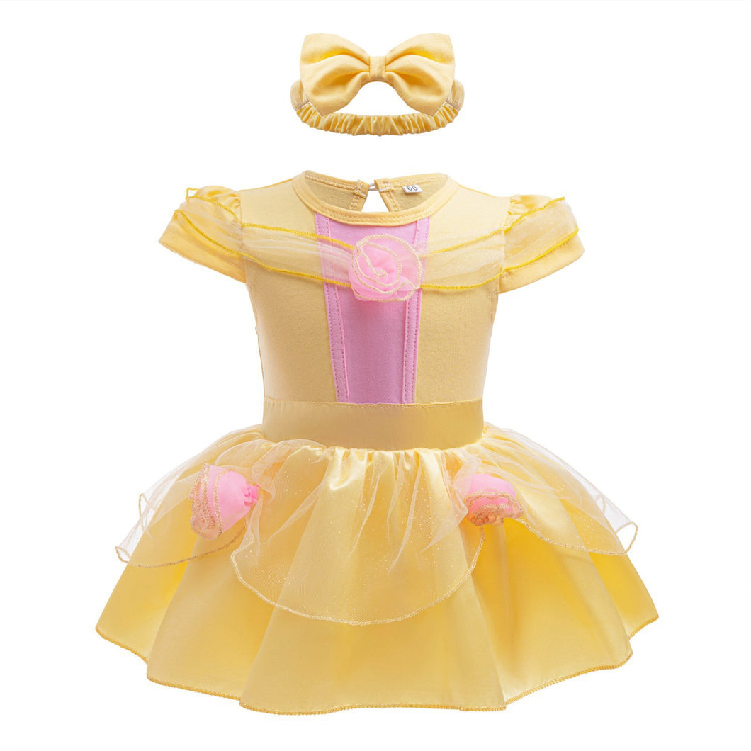 Body vestido amarillo estilo Bella con vincha