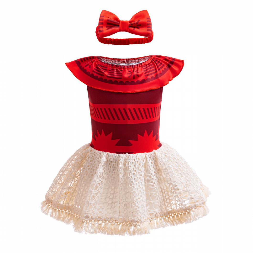 Body vestido estilo Moana con falda de hilo y vincha