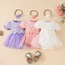 Carregar imagem no visualizador da galeria, Body vestido acanalado con flores, falda de tul y vincha
