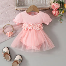 Carregar imagem no visualizador da galeria, Body vestido acanalado con flores, falda de tul y vincha
