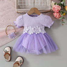 Carregar imagem no visualizador da galeria, Body vestido acanalado con flores, falda de tul y vincha
