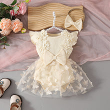 Cargar imagen en el visor de la galería, Body vestido acanalado crema, falda de tul con mariposas y vincha
