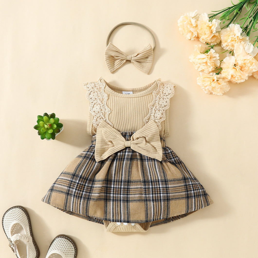 Body vestido acanalado con falda cuadrille y vincha