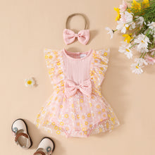 Carregar imagem no visualizador da galeria, Body vestido con falda de tul y estampas de flores con vincha
