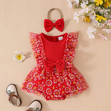 Carregar imagem no visualizador da galeria, Body vestido con falda de tul y estampas de flores con vincha

