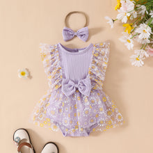 Carregar imagem no visualizador da galeria, Body vestido con falda de tul y estampas de flores con vincha
