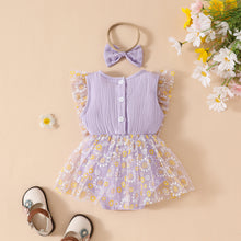 Carregar imagem no visualizador da galeria, Body vestido con falda de tul y estampas de flores con vincha
