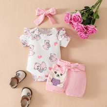 Carregar imagem no visualizador da galeria, Body blanco con estampas de osos, short de corderoy rosa y vincha
