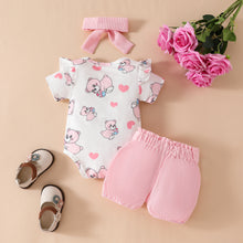 Carregar imagem no visualizador da galeria, Body blanco con estampas de osos, short de corderoy rosa y vincha
