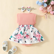 Carregar imagem no visualizador da galeria, Body vestido salmón con estampas de flores y vincha
