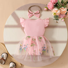 Carregar imagem no visualizador da galeria, Body vestido rosa acanalado con falda de tul y vincha
