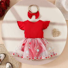 Cargar imagen en el visor de la galería, Body vestido acanalado, falda de tul con bordados de flores y vincha
