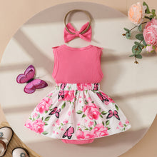 Carregar imagem no visualizador da galeria, Body vestido pink con estampas de mariposas y vincha
