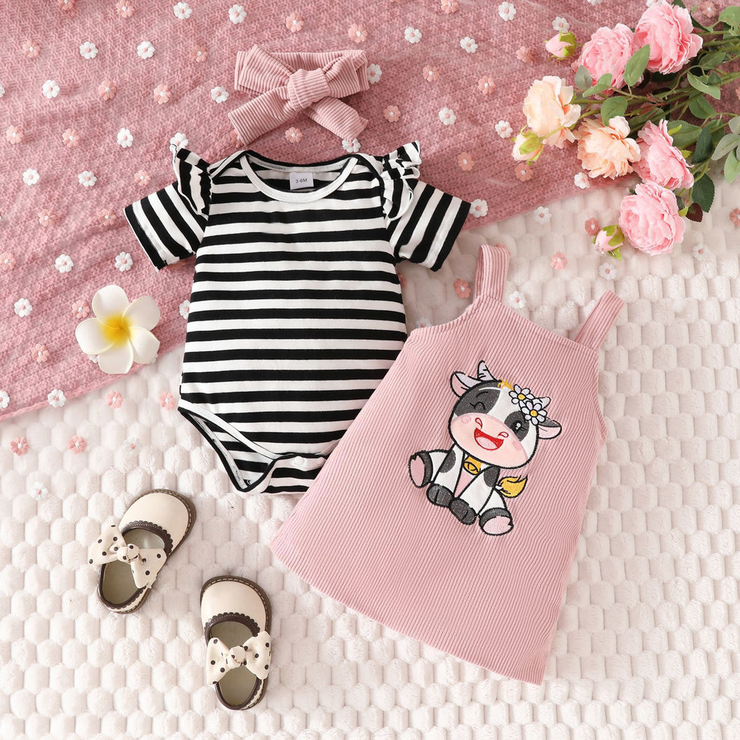 Body a rayas con vestido rosa viejo corderoy de vaca y vincha