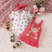 Carregar imagem no visualizador da galeria, Body blanco con estampas y vestido corderoy coral de oso con vincha
