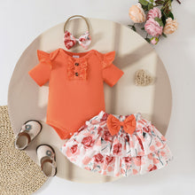 Carregar imagem no visualizador da galeria, Body naranja, pollera con estampas de flores y vincha
