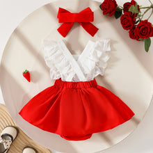 Carregar imagem no visualizador da galeria, Body vestido blanco, detalles de broderie con rojo de frutilla y vincha
