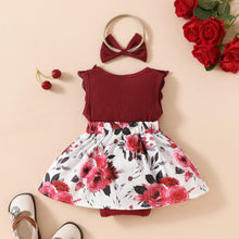 Carregar imagem no visualizador da galeria, Body vestido bordo con estampas de flores y vincha
