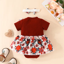 Cargar imagen en el visor de la galería, Body vestido bordo con estampas de flores, volados  y vincha
