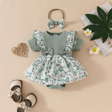 Carregar imagem no visualizador da galeria, Body vestido verde con estampas de flores y vincha
