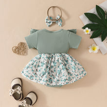 Carregar imagem no visualizador da galeria, Body vestido verde con estampas de flores y vincha
