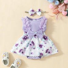 Carregar imagem no visualizador da galeria, Body vestido lila con estampas de flores y vincha
