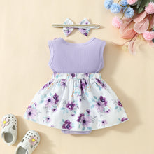 Carregar imagem no visualizador da galeria, Body vestido lila con estampas de flores y vincha
