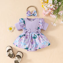 Carregar imagem no visualizador da galeria, Body vestido acanalado lila con estampas de flores y vincha
