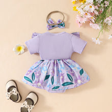 Carregar imagem no visualizador da galeria, Body vestido acanalado lila con estampas de flores y vincha
