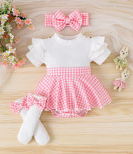 Carregar imagem no visualizador da galeria, Body vestido con falda y vincha cuadrille, medias largas con moños
