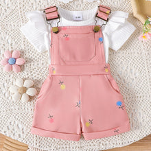 Carregar imagem no visualizador da galeria, Body blanco con volados y jardinera rosa con diseños
