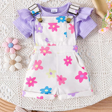 Cargar imagen en el visor de la galería, Body lila con volados y jardinera blanco con flores coloridas
