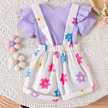 Cargar imagen en el visor de la galería, Body lila con volados y jardinera blanco con flores coloridas
