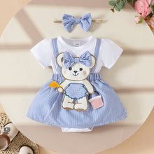 Carregar imagem no visualizador da galeria, Body vestido blanco con rayas azul de oso y vincha

